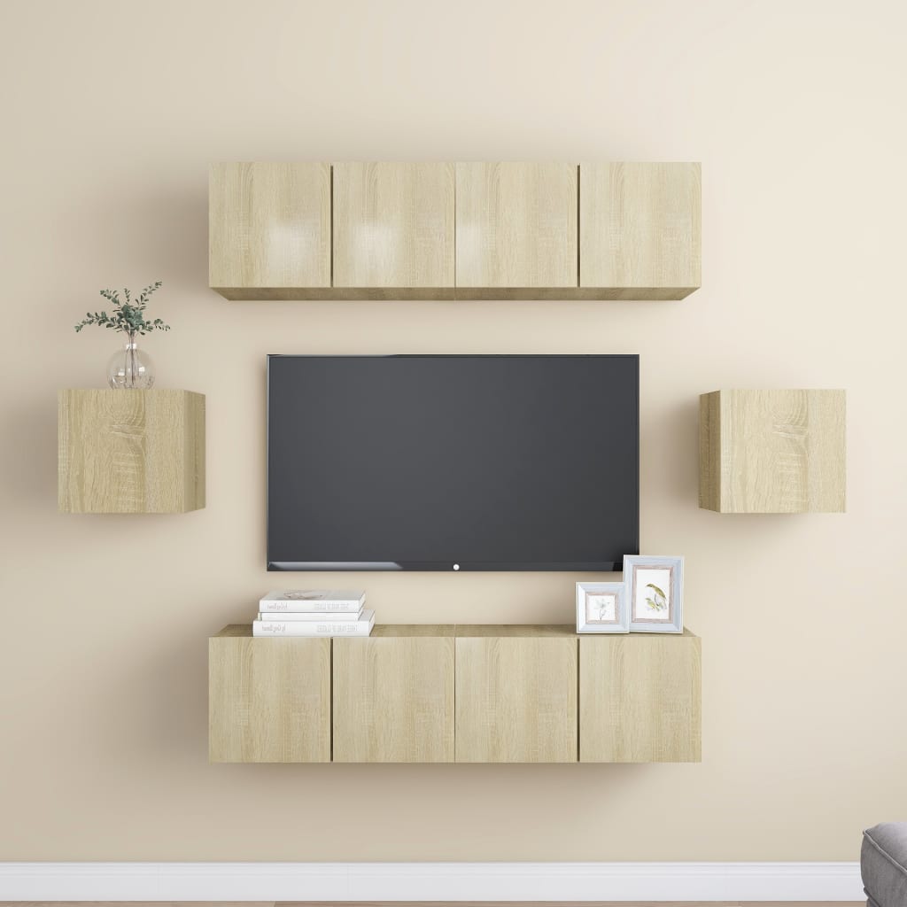6 Piece Tv Cabinet Set Wall-Mounted Engineered Wood,  Tv Stand 80X30X30 Cm Made Of Engineered Wood,  Wall Mounted Tv Cabinets 2 Pcs 30.5X30X30 Cm