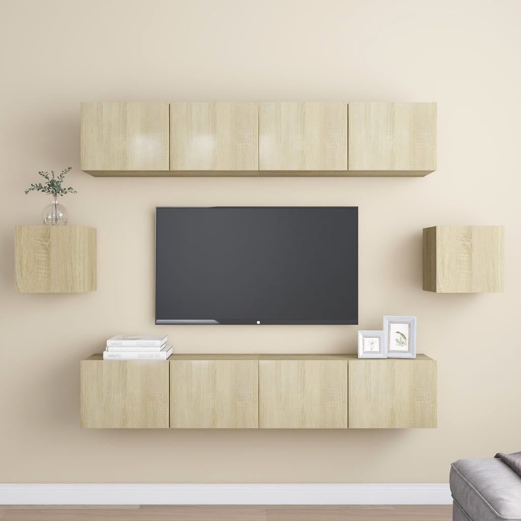 6 Piece Tv Cabinet Set Wall-Mounted Engineered Wood,  Tv Stand 80X30X30 Cm Made Of Engineered Wood,  Wall Mounted Tv Cabinets 2 Pcs 30.5X30X30 Cm