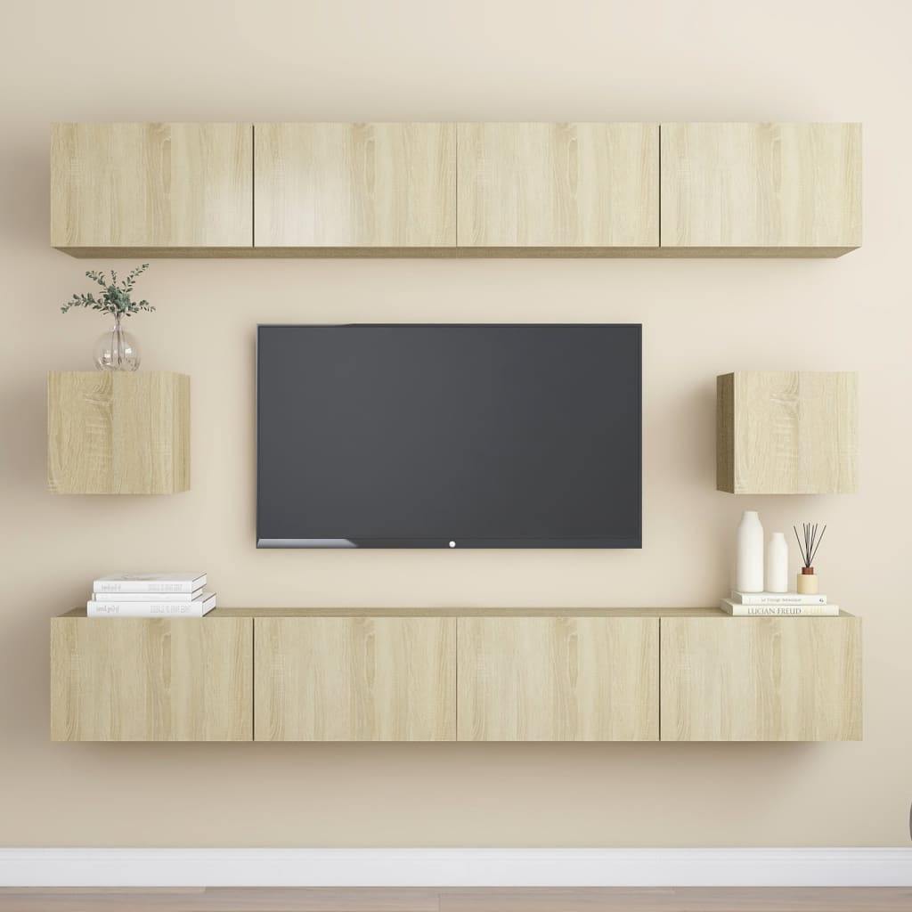 6 Piece Tv Cabinet Set Wall-Mounted Engineered Wood,  Tv Stand 80X30X30 Cm Made Of Engineered Wood,  Wall Mounted Tv Cabinets 2 Pcs 30.5X30X30 Cm