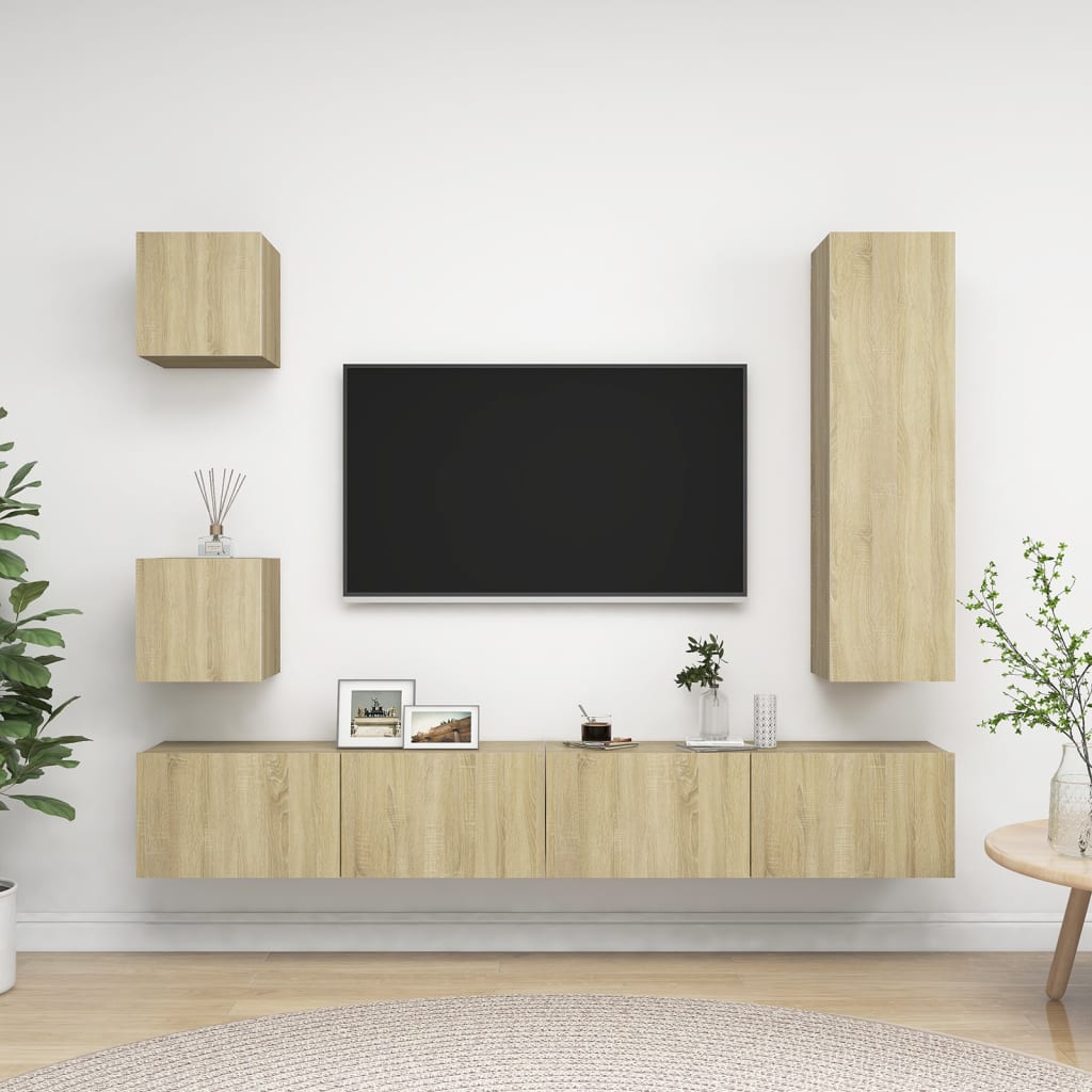 5 Piece Tv Cabinet Set Engineered Wood