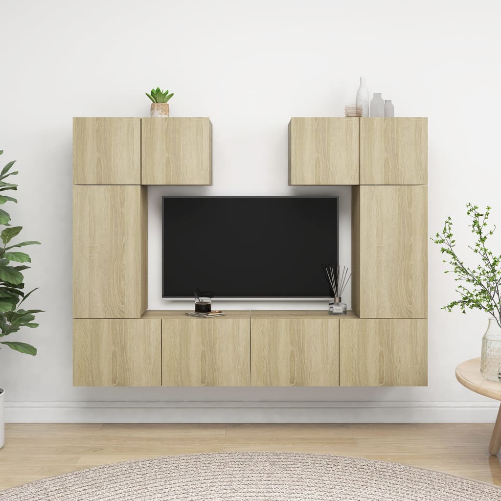 6 Piece Tv Cabinet Set - Engineered Wood In Old Wood Finish,  Tv Stand 80X30X30 Cm - Made From Engineered Wood,  Wall-Mounted Tv Cabinets - 2 Pcs In , 30.5X30X, Made From Engineered Wood,  Wall-Mounted Tv Cabinet 100X30X30 Cm - Made From Engineered Wood