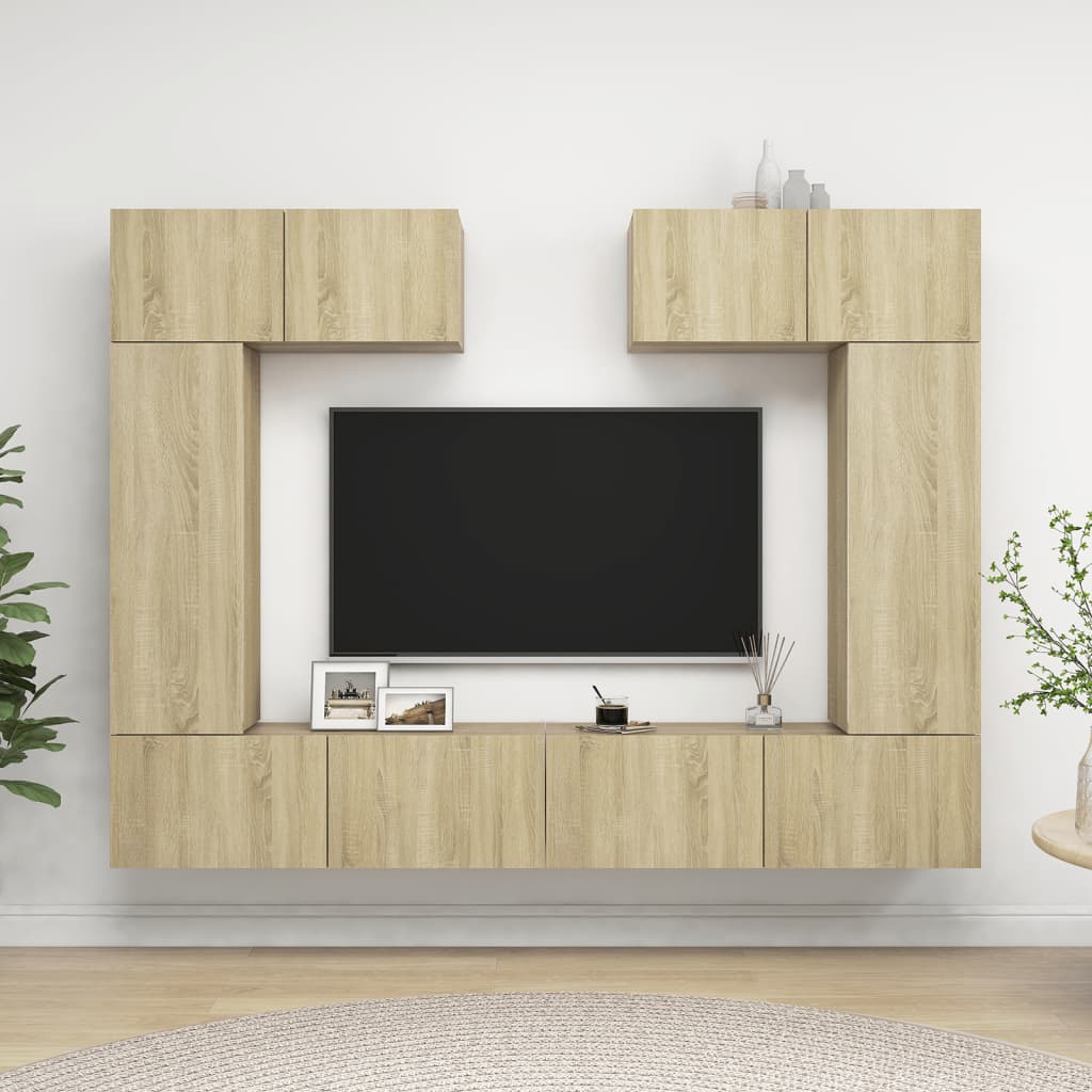6 Piece Tv Cabinet Set - Engineered Wood In Old Wood Finish,  Tv Stand 80X30X30 Cm - Made From Engineered Wood,  Wall-Mounted Tv Cabinets - 2 Pcs In , 30.5X30X, Made From Engineered Wood,  Wall-Mounted Tv Cabinet 100X30X30 Cm - Made From Engineered Wood
