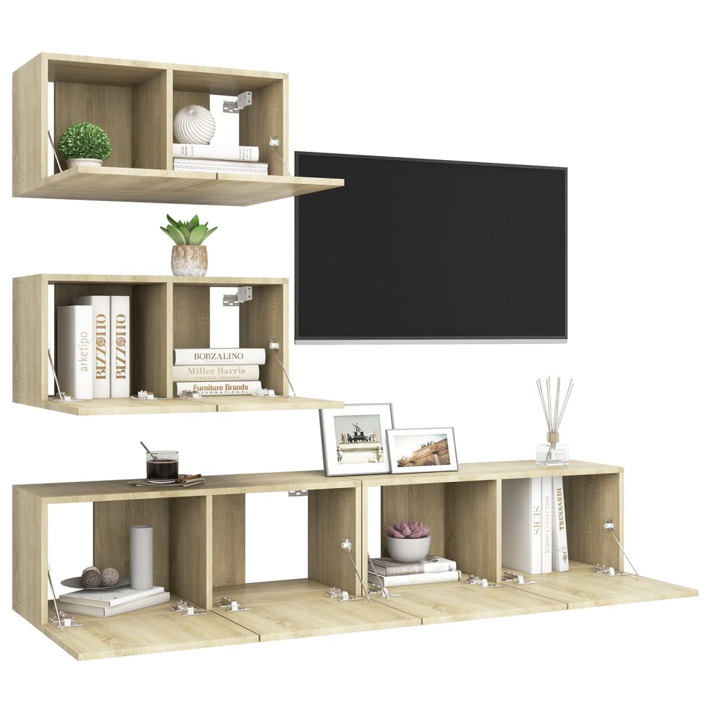 4 Piece Tv Cabinet Set Engineered Wood