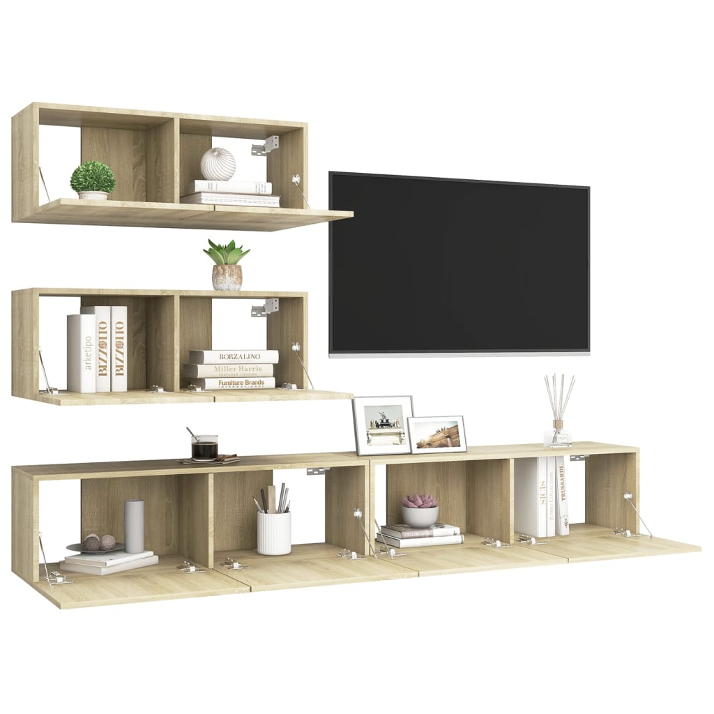 4 Piece Tv Cabinet Set Engineered Wood