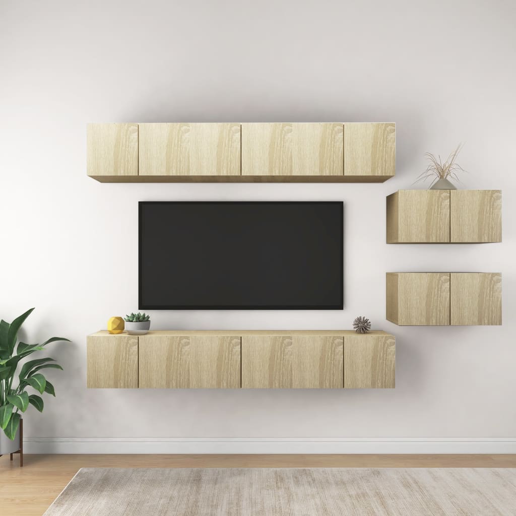 6 Piece Tv Cabinet Set Engineered Wood