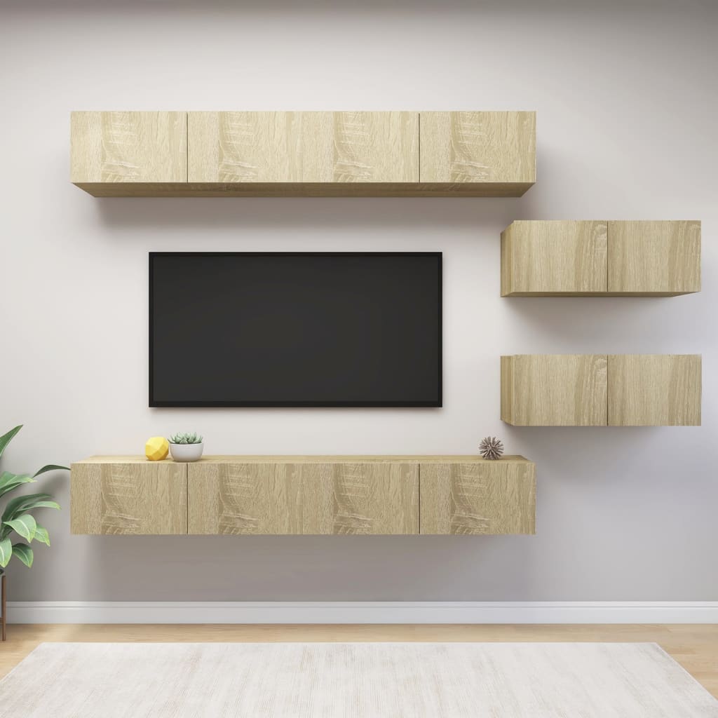 6 Piece Tv Cabinet Set Engineered Wood