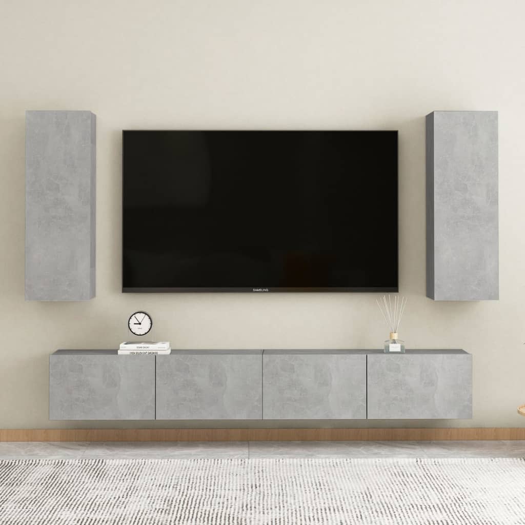 4 Piece Tv Cabinet Set Wall-Mounted Engineered Wood,  Tv Stand 80X30X30 Cm Made Of Engineered Wood,  Wall-Mounted Tv Cabinets - 2 Pcs , 30.5X30X90 Cm, Made From Engineered Wood