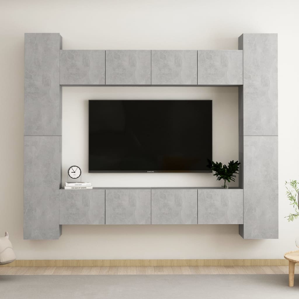 8 Piece Tv Cabinet Set Wall-Mounted Engineered Wood,  Tv Stand 80X30X30 Cm Made Of Engineered Wood,  Wall-Mounted Tv Cabinets - 2 Pcs , 30.5X30X90 Cm, Made From Engineered Wood