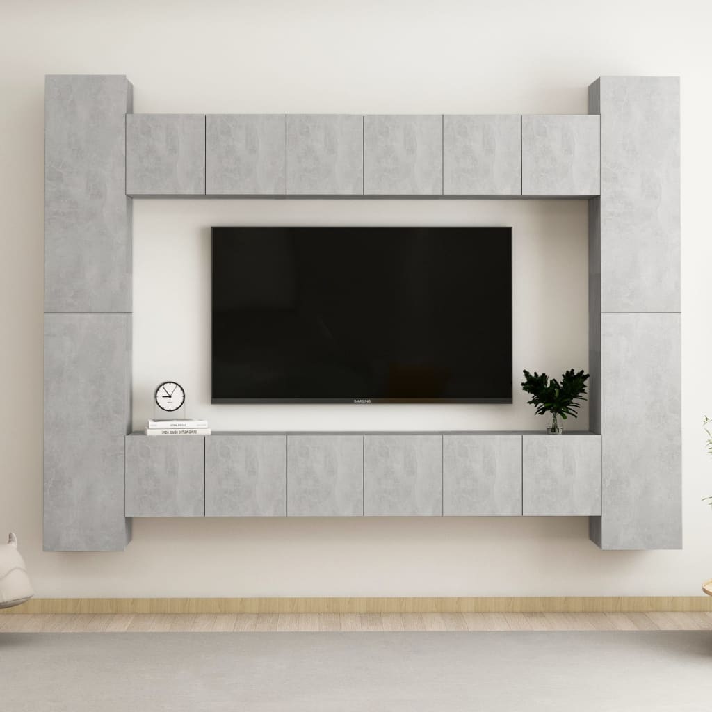 8 Piece Tv Cabinet Set Wall-Mounted Engineered Wood,  Tv Stand 80X30X30 Cm Made Of Engineered Wood,  Wall-Mounted Tv Cabinets - 2 Pcs , 30.5X30X90 Cm, Made From Engineered Wood