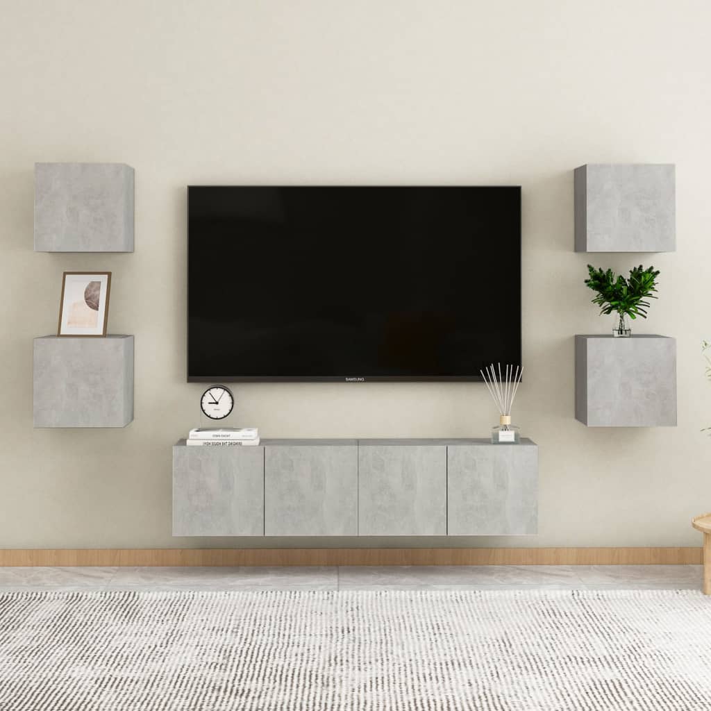6 Piece Tv Cabinet Set Wall-Mounted Engineered Wood,  Tv Stand 80X30X30 Cm Made Of Engineered Wood,  Wall Mounted Tv Cabinets 2 Pcs 30.5X30X30 Cm