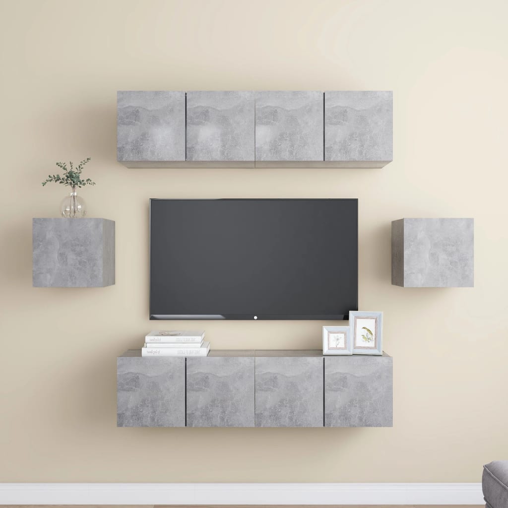 6 Piece Tv Cabinet Set Wall-Mounted Engineered Wood,  Tv Stand 80X30X30 Cm Made Of Engineered Wood,  Wall Mounted Tv Cabinets 2 Pcs 30.5X30X30 Cm