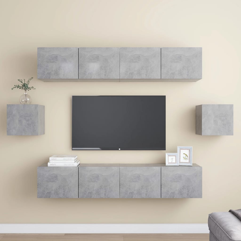 6 Piece Tv Cabinet Set Wall-Mounted Engineered Wood,  Tv Stand 80X30X30 Cm Made Of Engineered Wood,  Wall Mounted Tv Cabinets 2 Pcs 30.5X30X30 Cm
