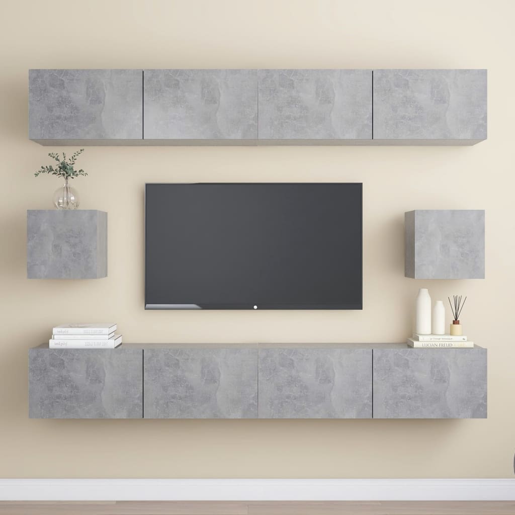 6 Piece Tv Cabinet Set Wall-Mounted Engineered Wood,  Tv Stand 80X30X30 Cm Made Of Engineered Wood,  Wall Mounted Tv Cabinets 2 Pcs 30.5X30X30 Cm