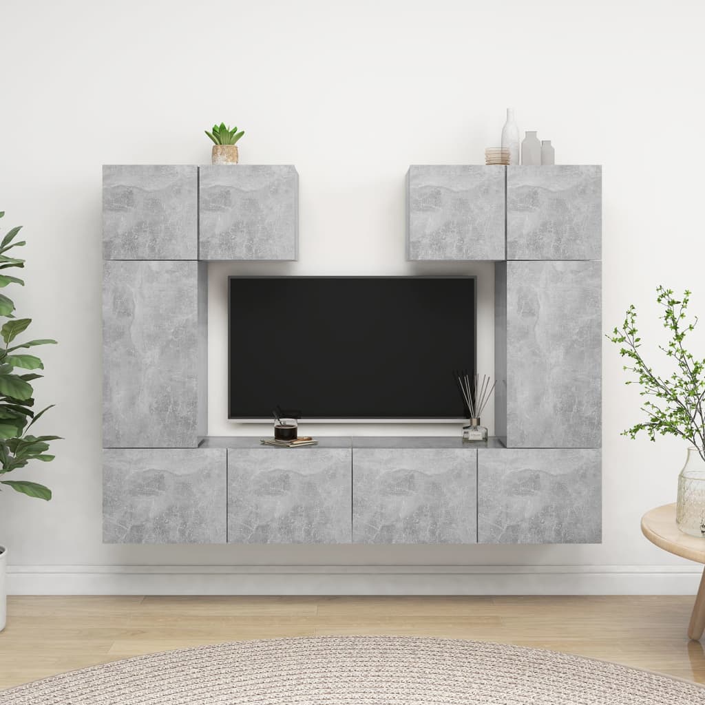 6 Piece Tv Cabinet Set - Engineered Wood In Old Wood Finish,  Tv Stand 80X30X30 Cm - Made From Engineered Wood,  Wall-Mounted Tv Cabinets - 2 Pcs In , 30.5X30X, Made From Engineered Wood,  Wall-Mounted Tv Cabinet 100X30X30 Cm - Made From Engineered Wood