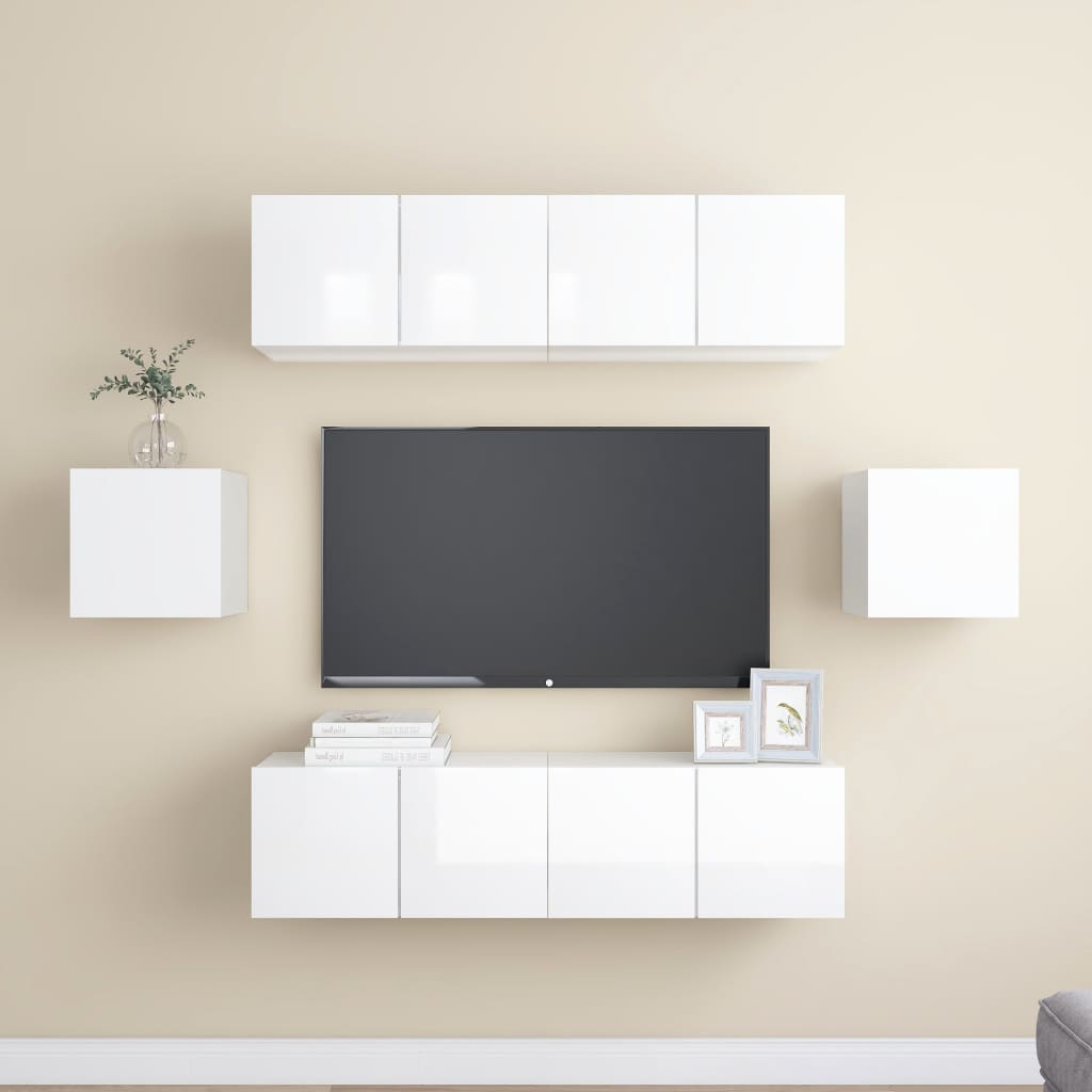 6 Piece Tv Cabinet Set Wall-Mounted Engineered Wood,  Tv Stand 80X30X30 Cm Made Of Engineered Wood,  Wall Mounted Tv Cabinets 2 Pcs 30.5X30X30 Cm