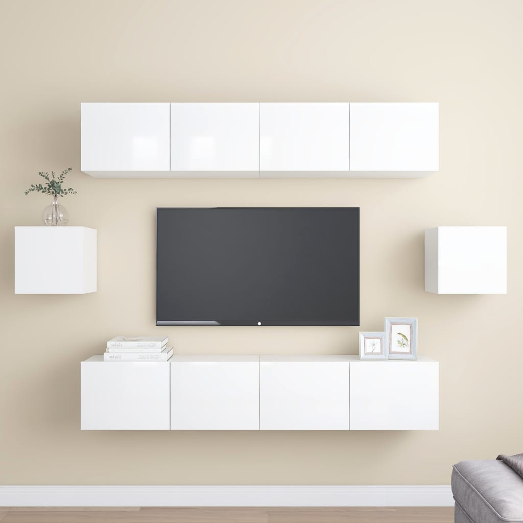 6 Piece Tv Cabinet Set Wall-Mounted Engineered Wood,  Tv Stand 80X30X30 Cm Made Of Engineered Wood,  Wall Mounted Tv Cabinets 2 Pcs 30.5X30X30 Cm