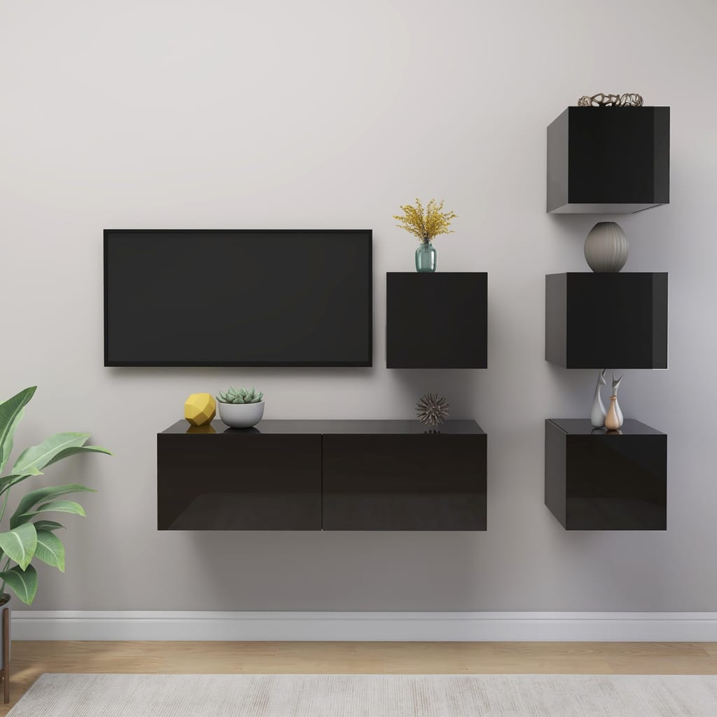 6 Piece Tv Cabinet Set Engineered Wood
