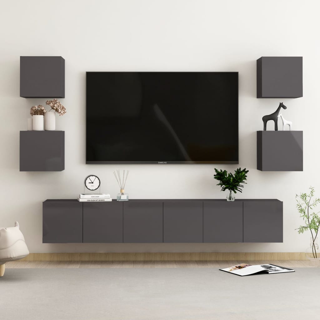6 Piece Tv Cabinet Set Wall-Mounted Engineered Wood,  Tv Stand 80X30X30 Cm Made Of Engineered Wood,  Wall Mounted Tv Cabinets 2 Pcs 30.5X30X30 Cm