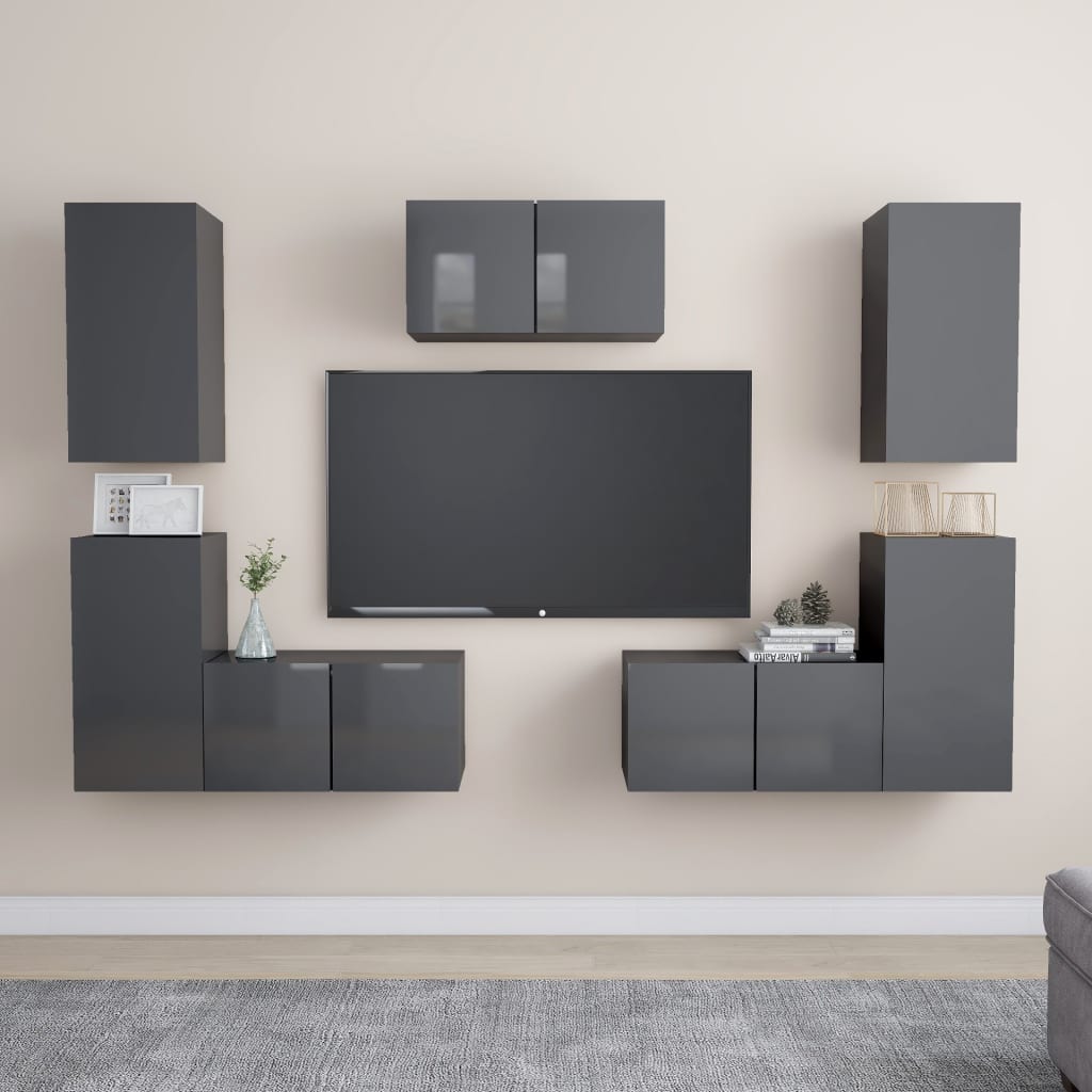 7 Piece Tv Cabinet Set Engineered Wood