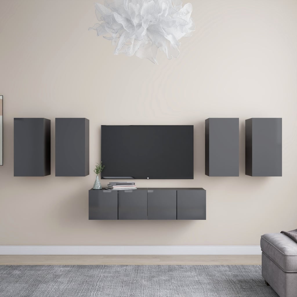 6 Piece Tv Cabinet Set Wall-Mounted Engineered Wood,  Tv Stand 80X30X30 Cm Made Of Engineered Wood,  Wall-Mounted Tv Cabinets - 2 Pcs , 30.5X30X, Made From Engineered Wood