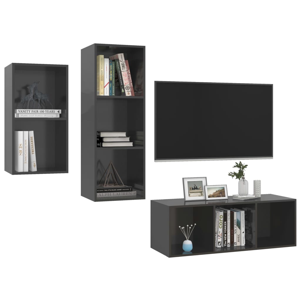 3 Piece Tv Cabinet Set Engineered Wood