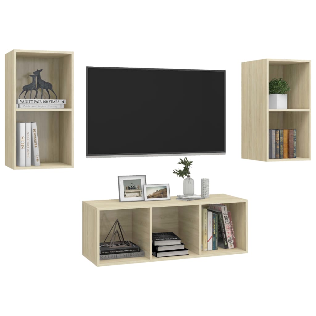 3 Piece Tv Cabinet Set Engineered Wood