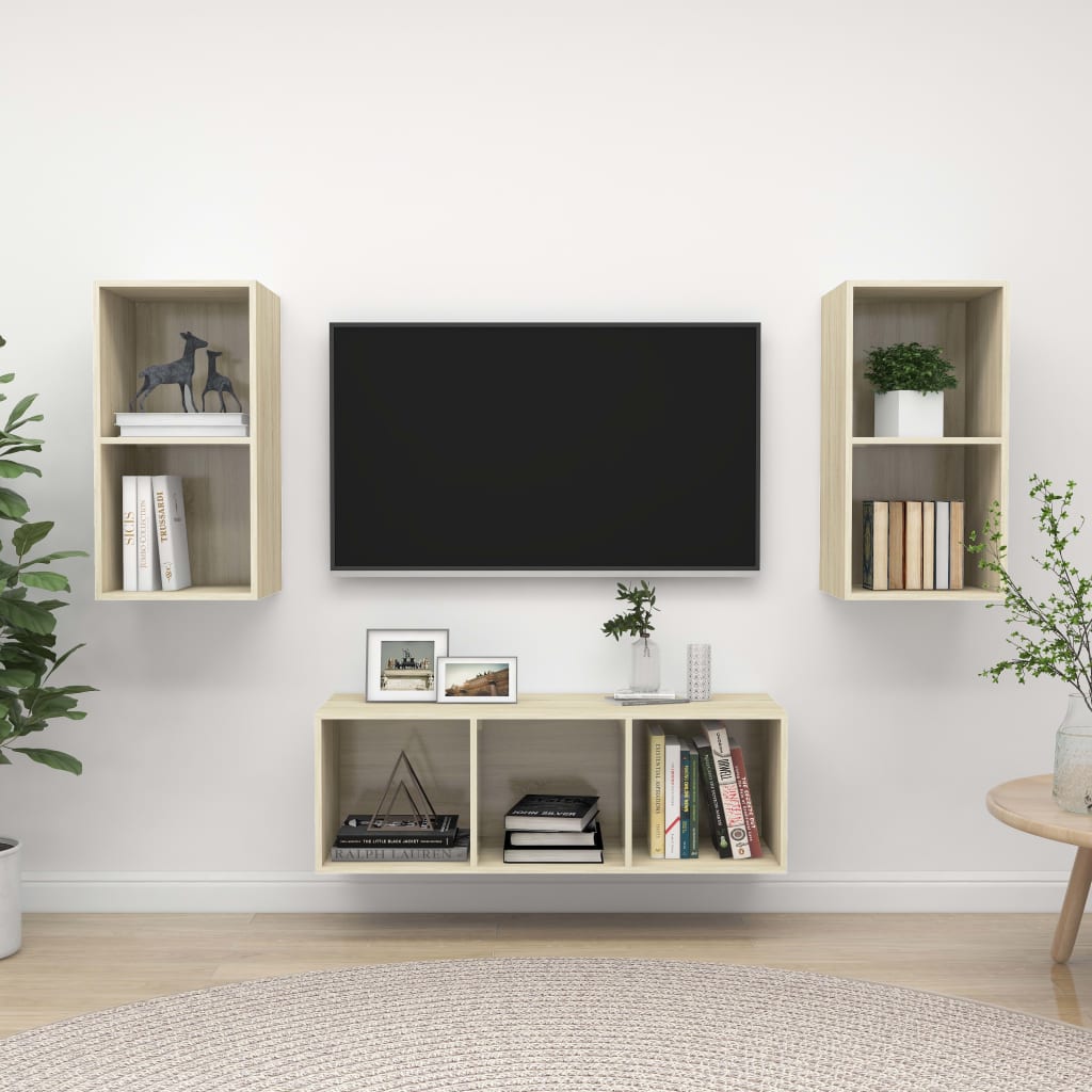 3 Piece Tv Cabinet Set Engineered Wood