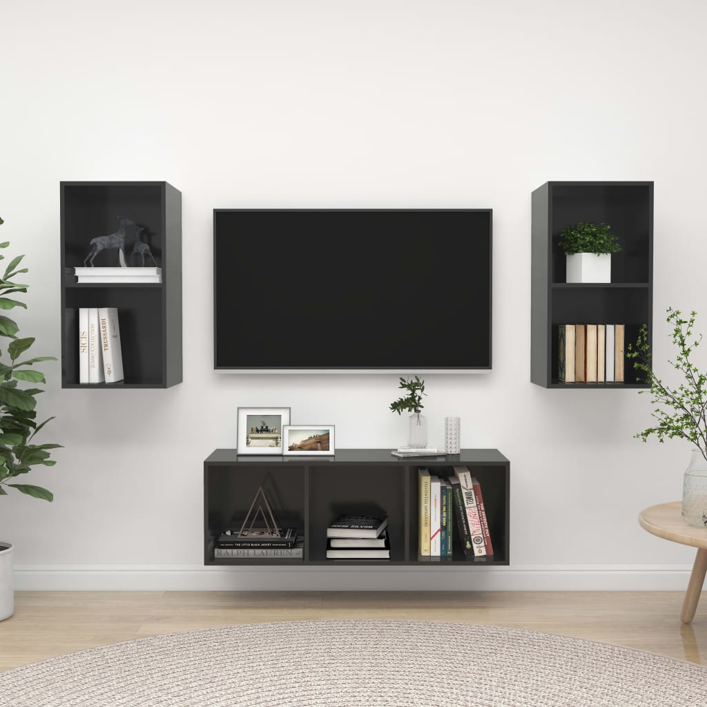 3 Piece Tv Cabinet Set Engineered Wood