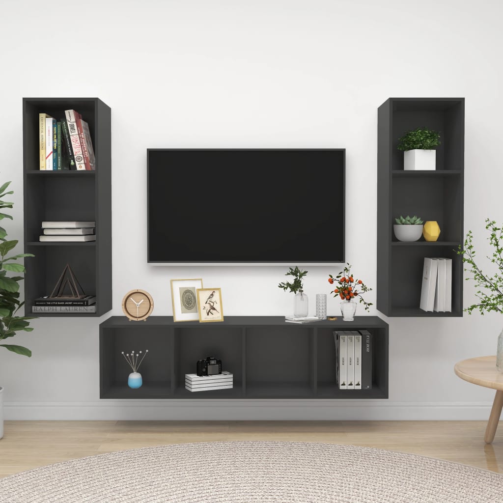 3 Piece Tv Cabinet Set Engineered Wood