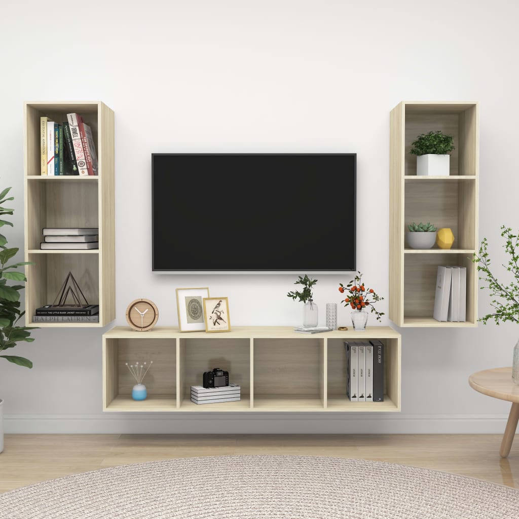 3 Piece Tv Cabinet Set Engineered Wood