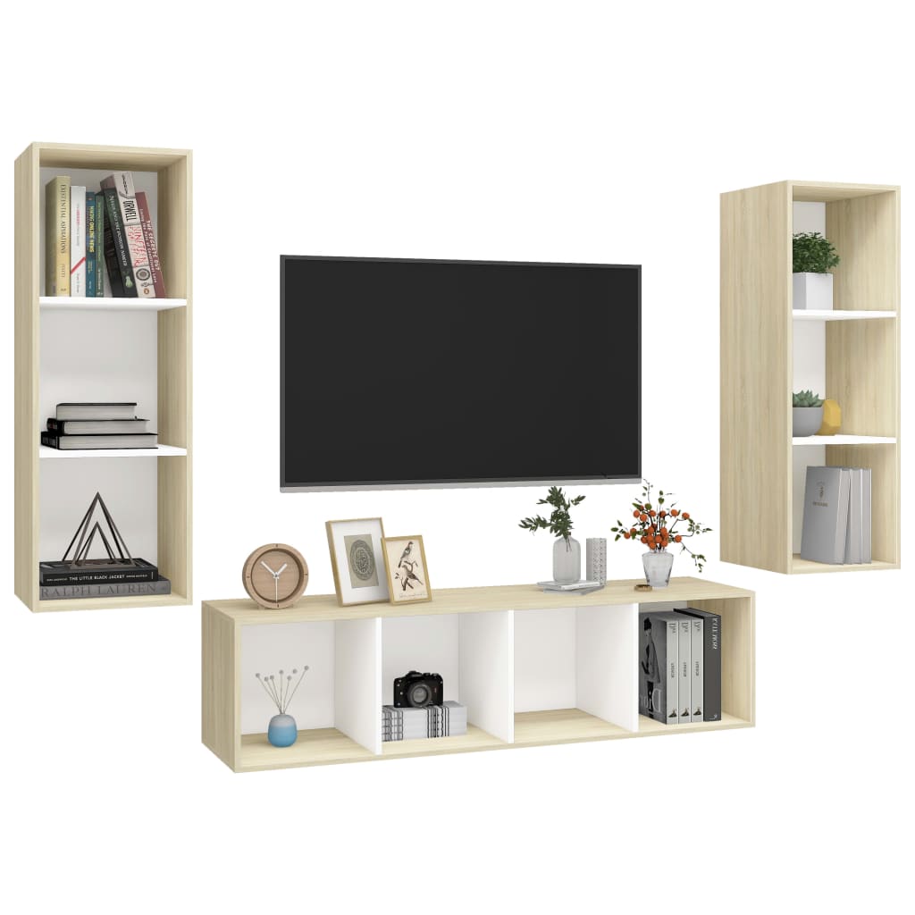 3 Piece Tv Cabinet Set Engineered Wood