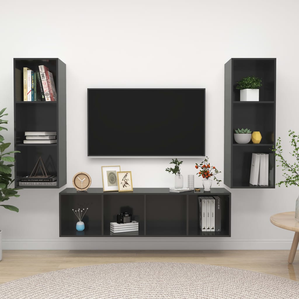3 Piece Tv Cabinet Set Engineered Wood