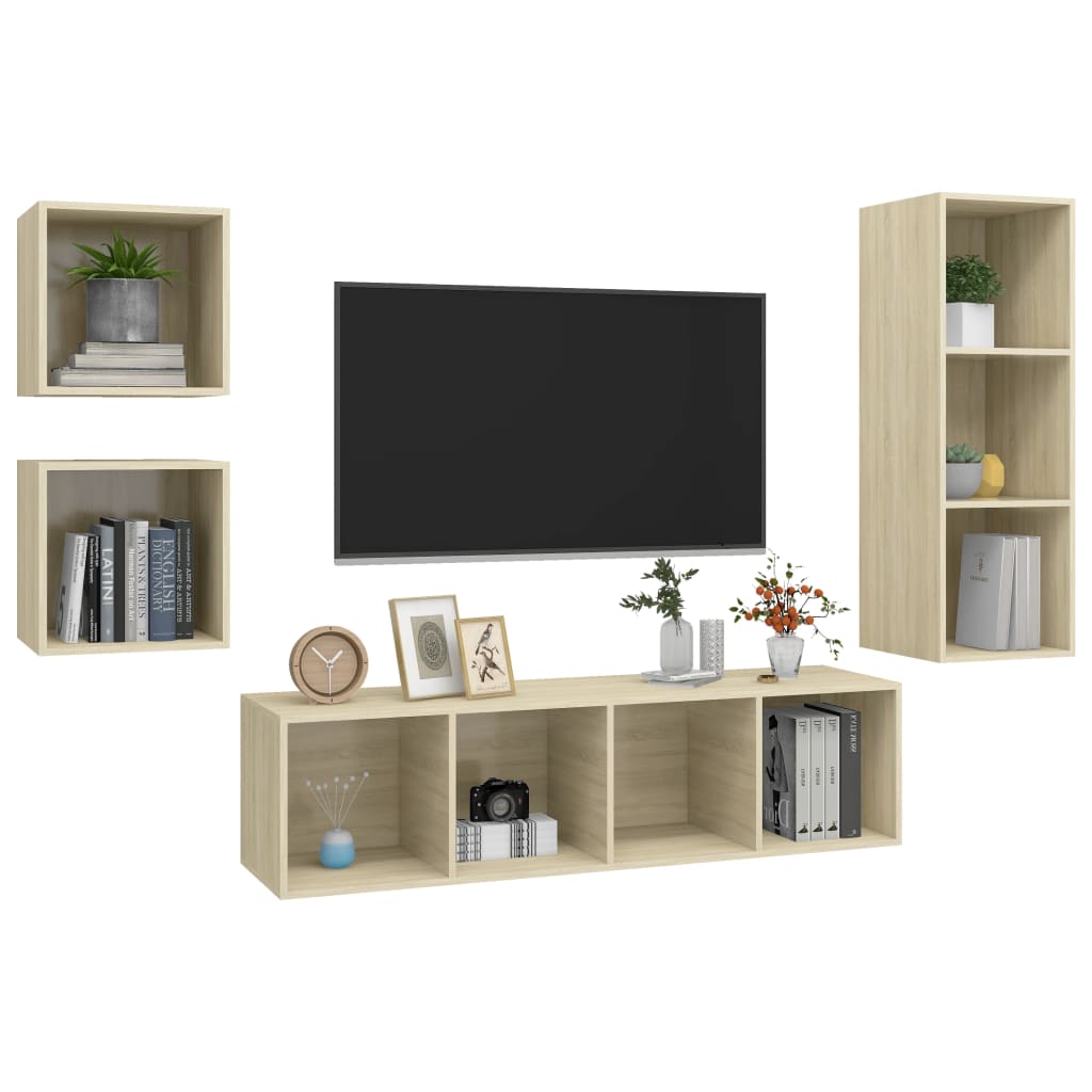 4 Piece Tv Cabinet Set Engineered Wood
