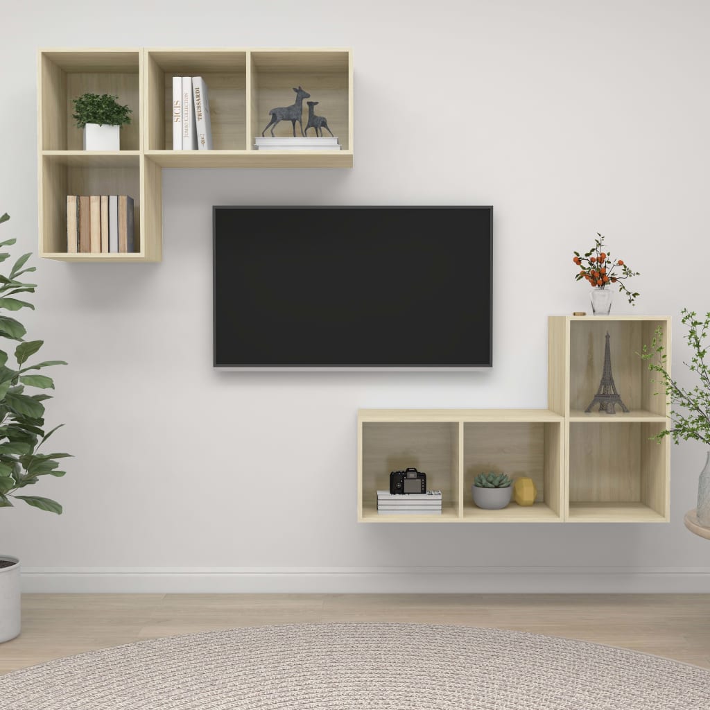 Wall-Mounted Tv Cabinets 4 Pcs Engineered Wood
