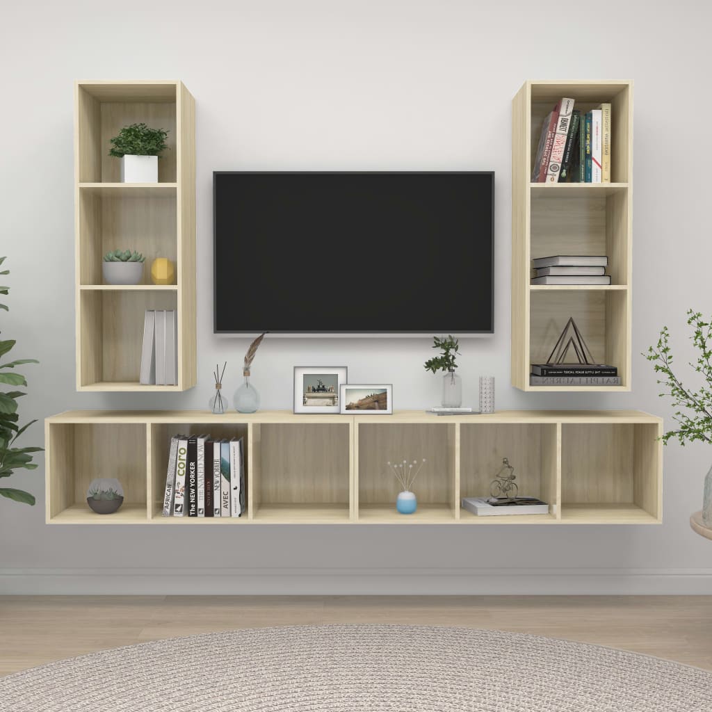 Wall-Mounted Tv Cabinets 4 Pcs Engineered Wood
