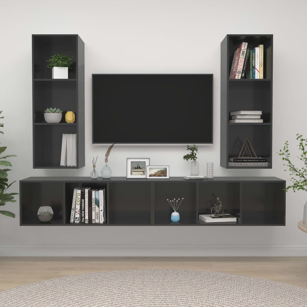 Wall-Mounted Tv Cabinets 4 Pcs Engineered Wood