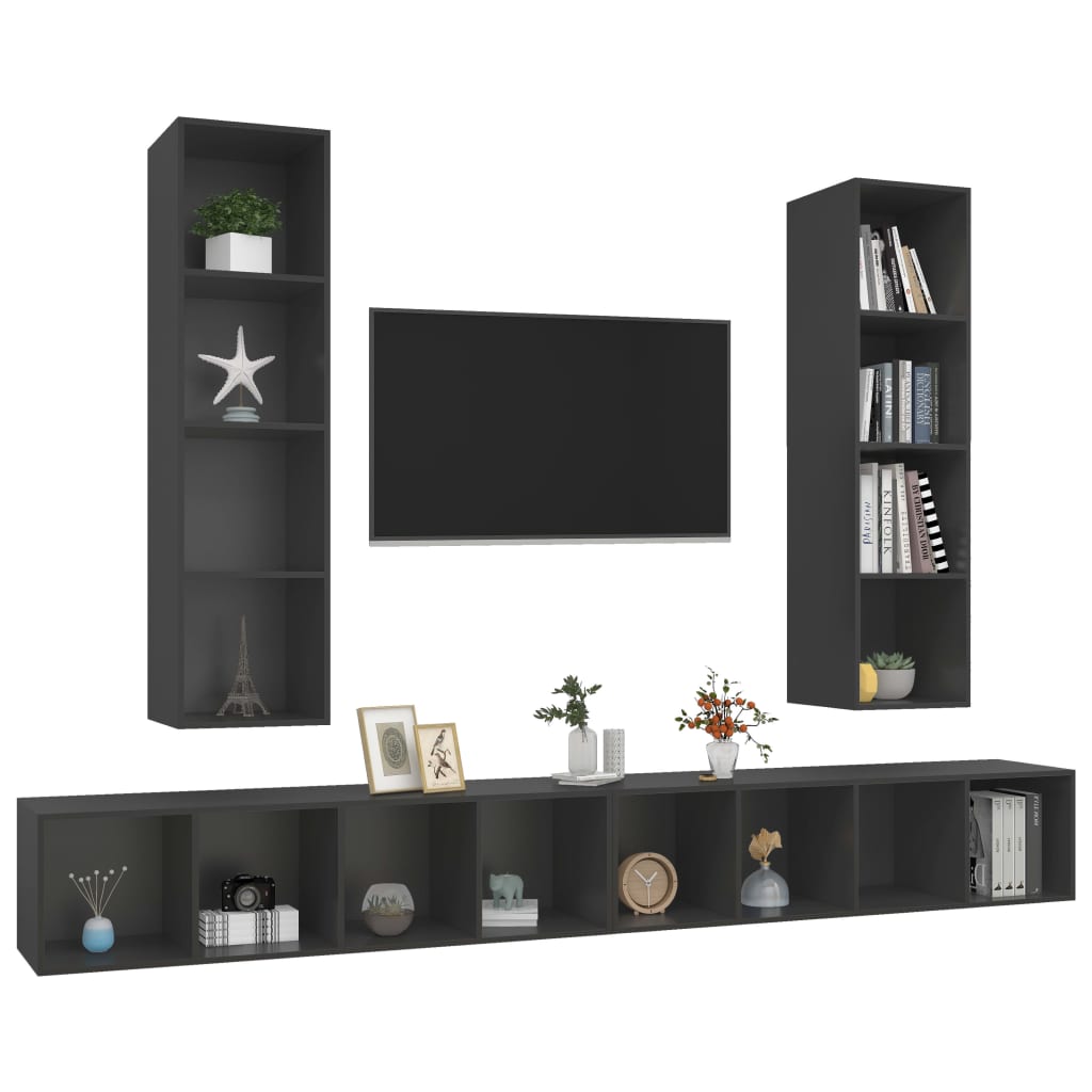 Wall-Mounted Tv Cabinets 4 Pcs Engineered Wood