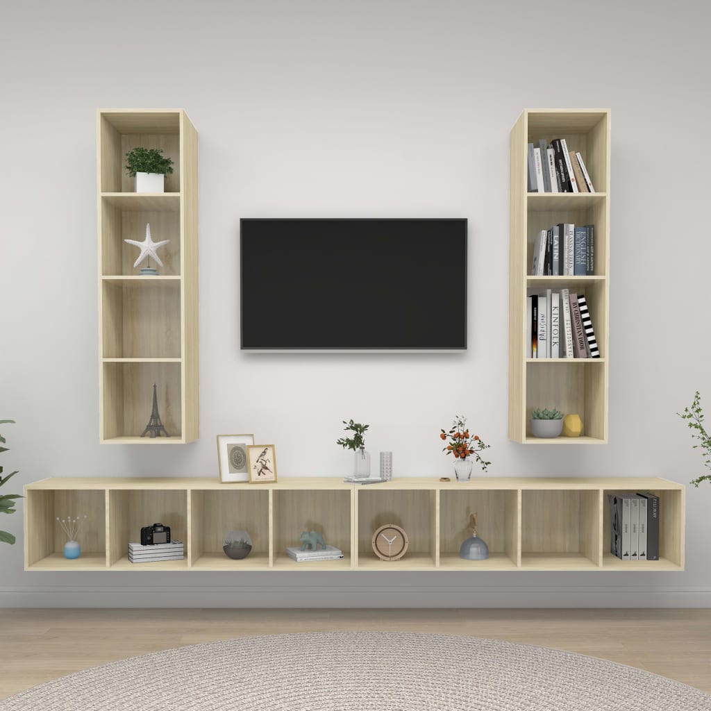 Wall-Mounted Tv Cabinets 4 Pcs Engineered Wood