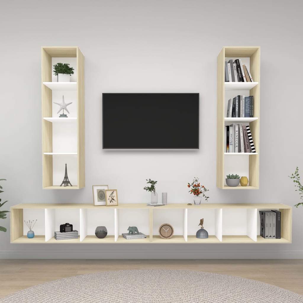 Wall-Mounted Tv Cabinets 4 Pcs Engineered Wood