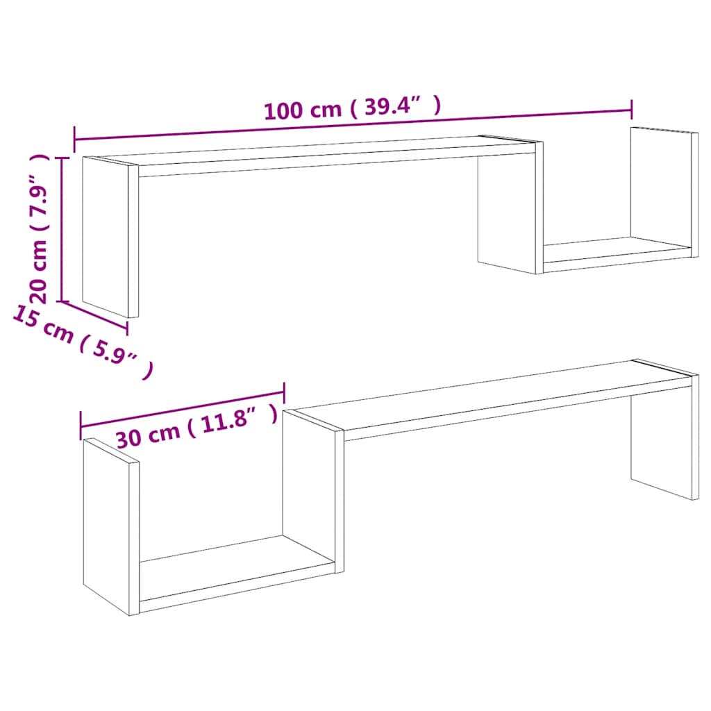 Wall Shelf 2 Pcs 100X15X20 Cm Engineered Wood