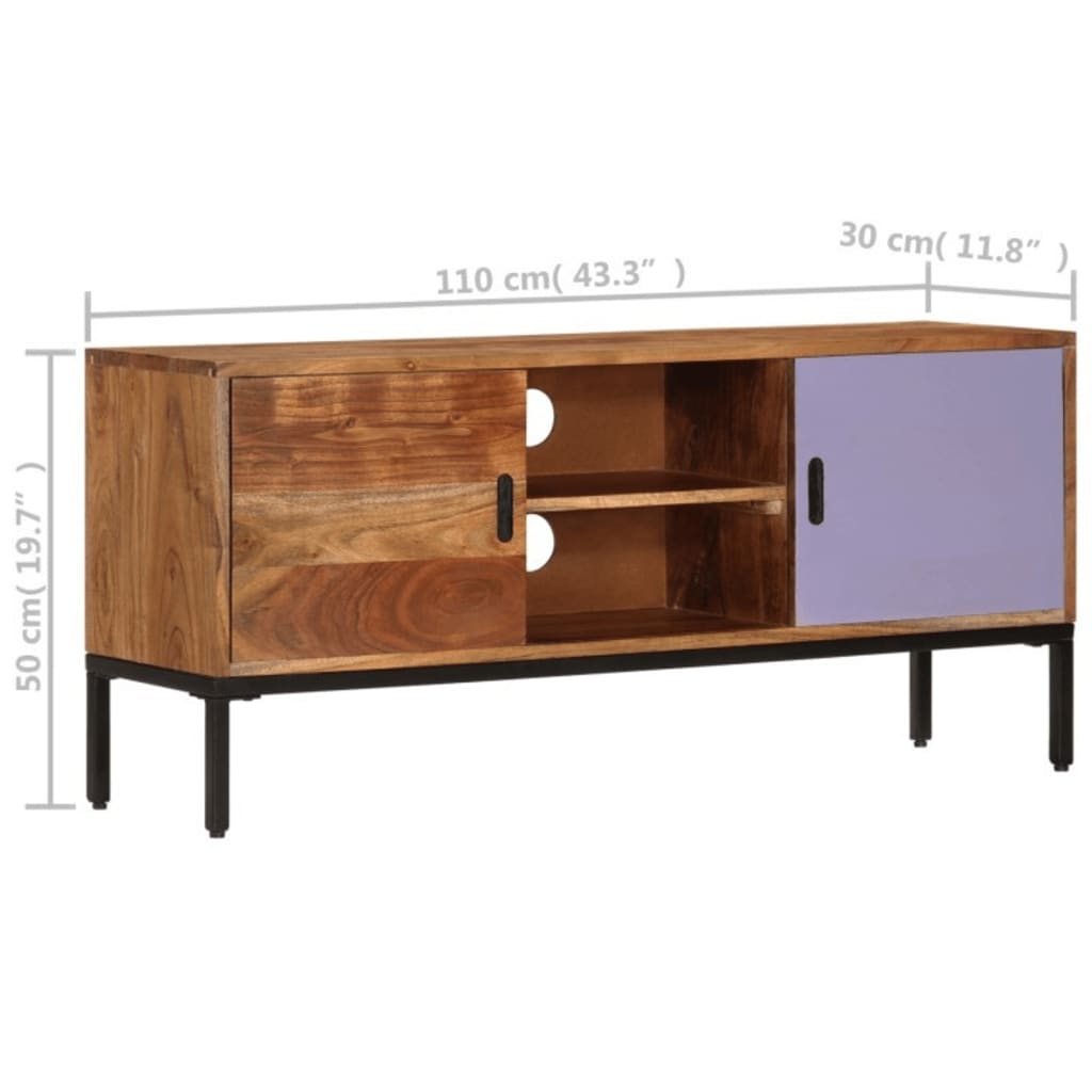 Tv Cabinet Honey Brown And Grey 110X30X50 Cm Solid Wood Acacia