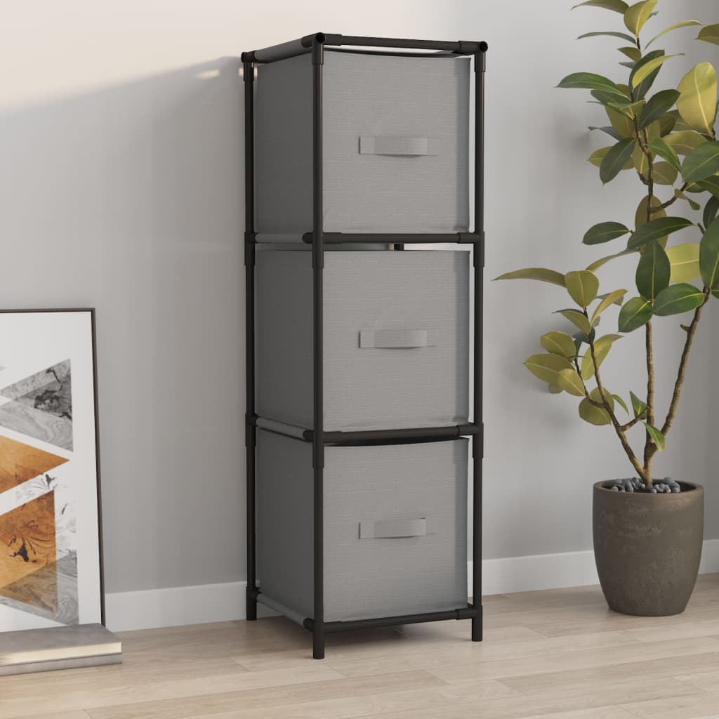 Storage Cabinet With 3 Fabric Drawers Grey 34X34X101 Cm Steel