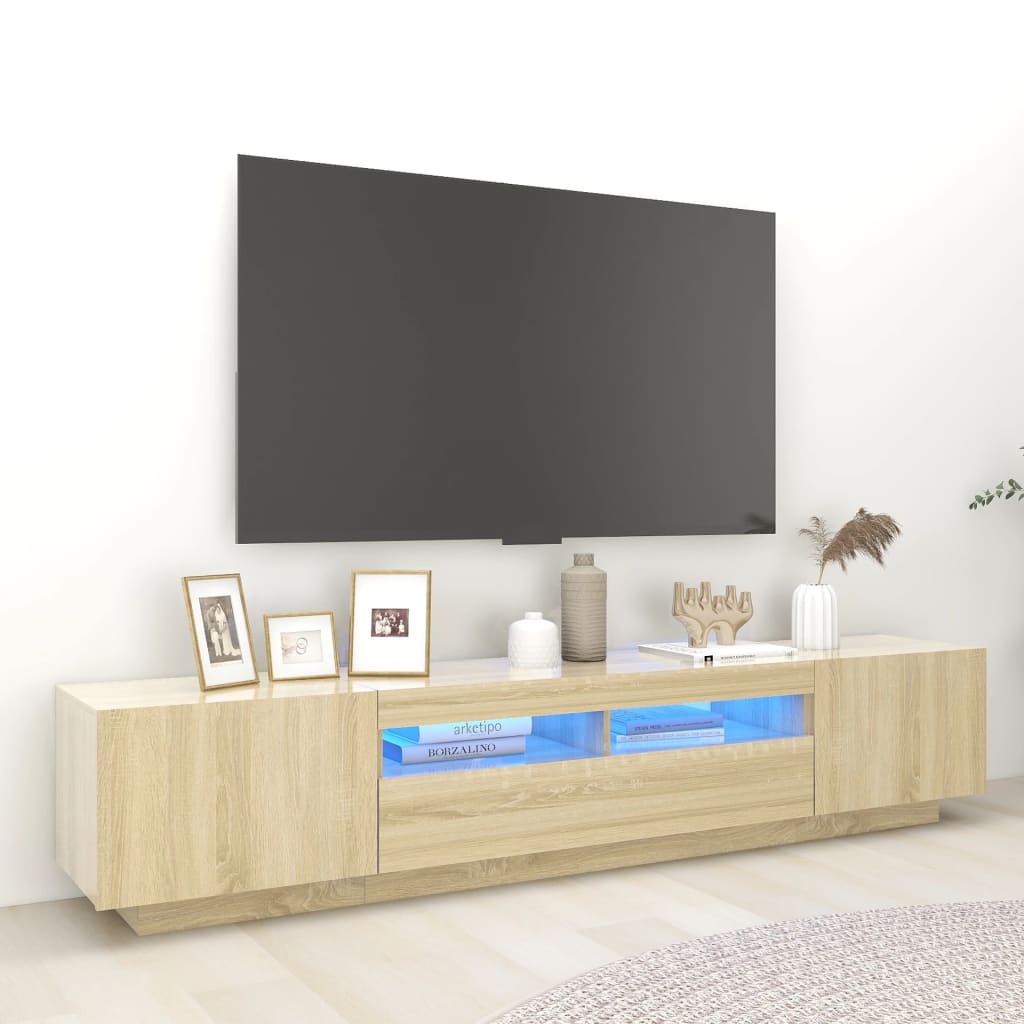 2 Piece Tv Cabinet Set With Led Lights Engineered Wood