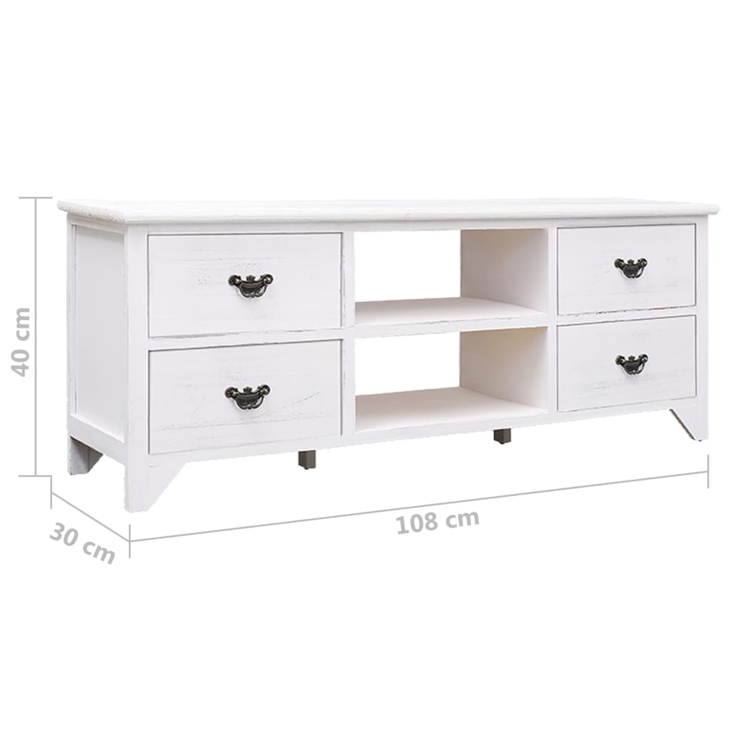 Tv Cabinet Antique White 108X30X40 Cm Solid Paulownia Wood