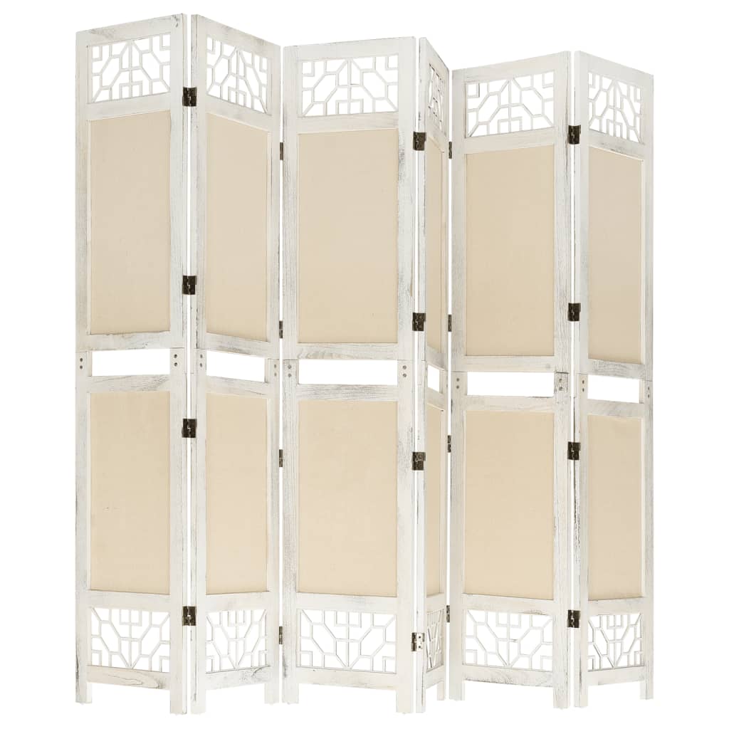 6-Panel Room Divider Cream Fabric