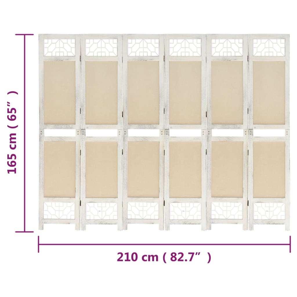 6-Panel Room Divider Cream Fabric