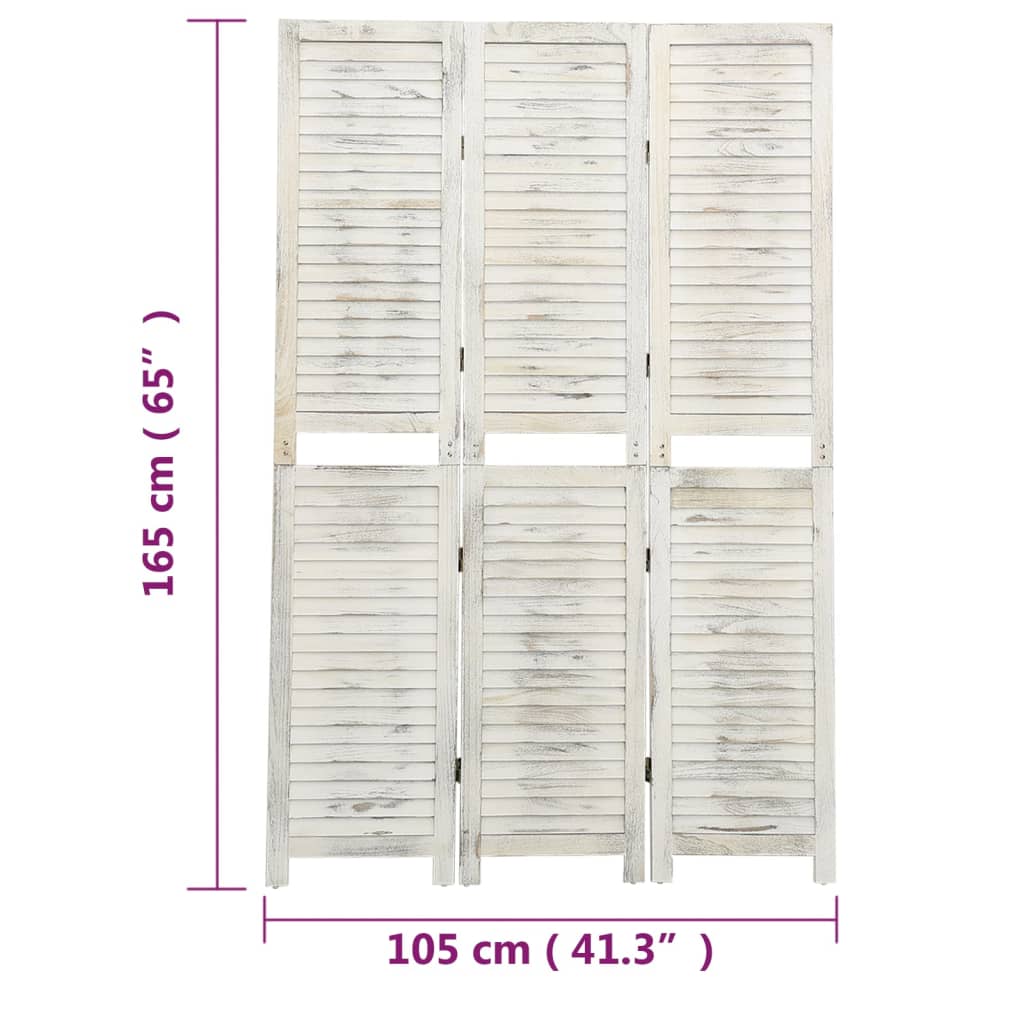 3-Panel Room Divider Antique White Wood