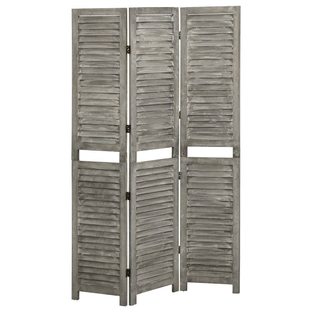 3-Panel Room Divider Grey Solid Wood
