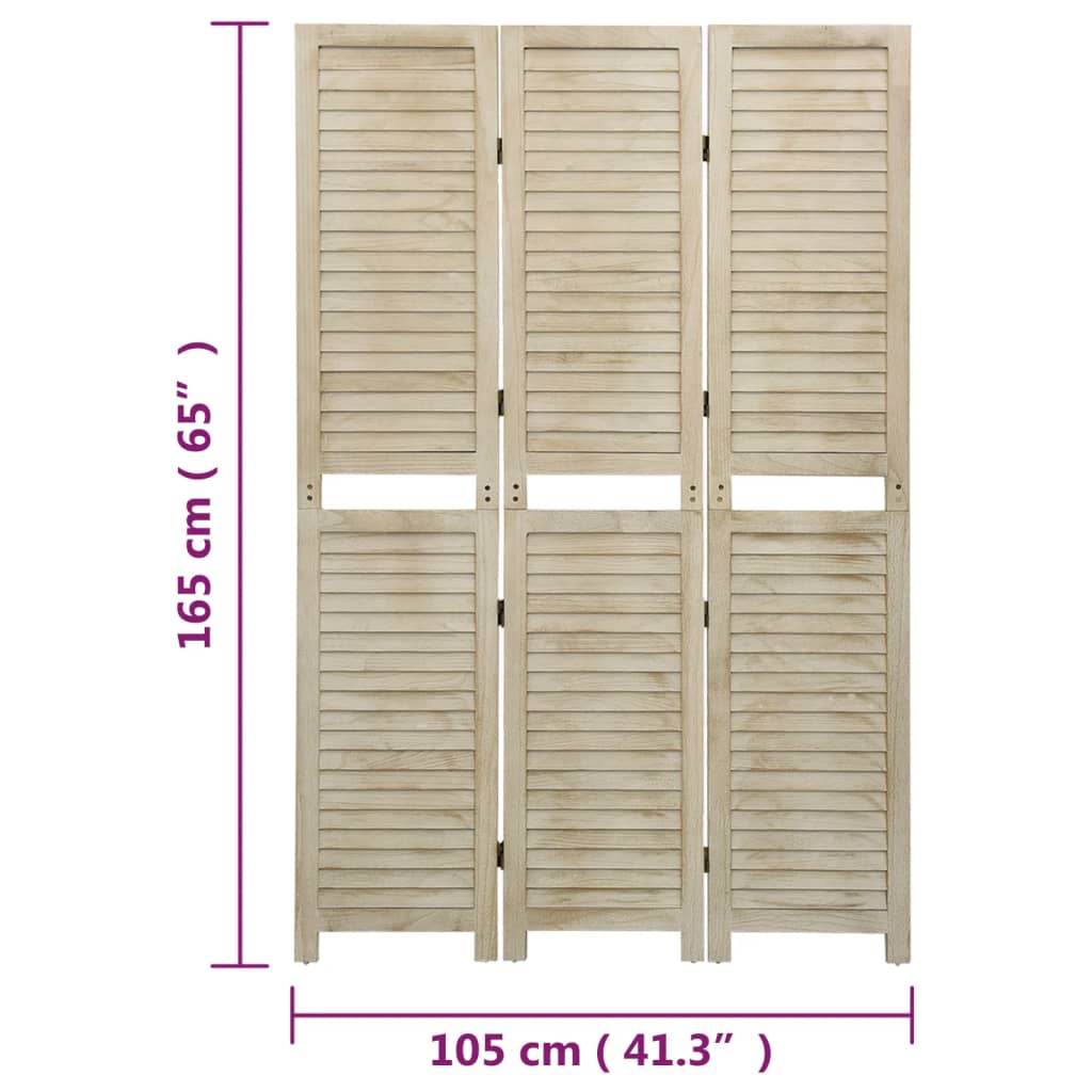 3-Panel Room Divider Solid Wood Paulownia