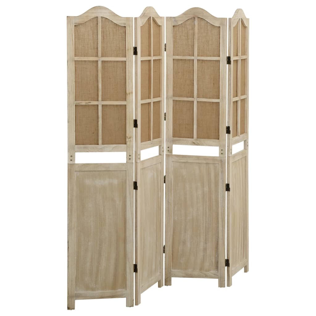 4-Panel Room Divider Brown Fabric